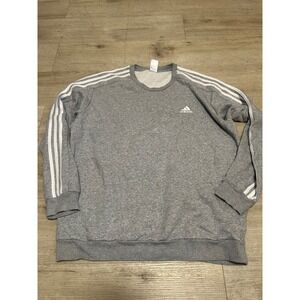 Adidas‎ Mens XL Sweatshirt Crew Neck Pullover Gray 3 Stripe Long Sleeve Casual
